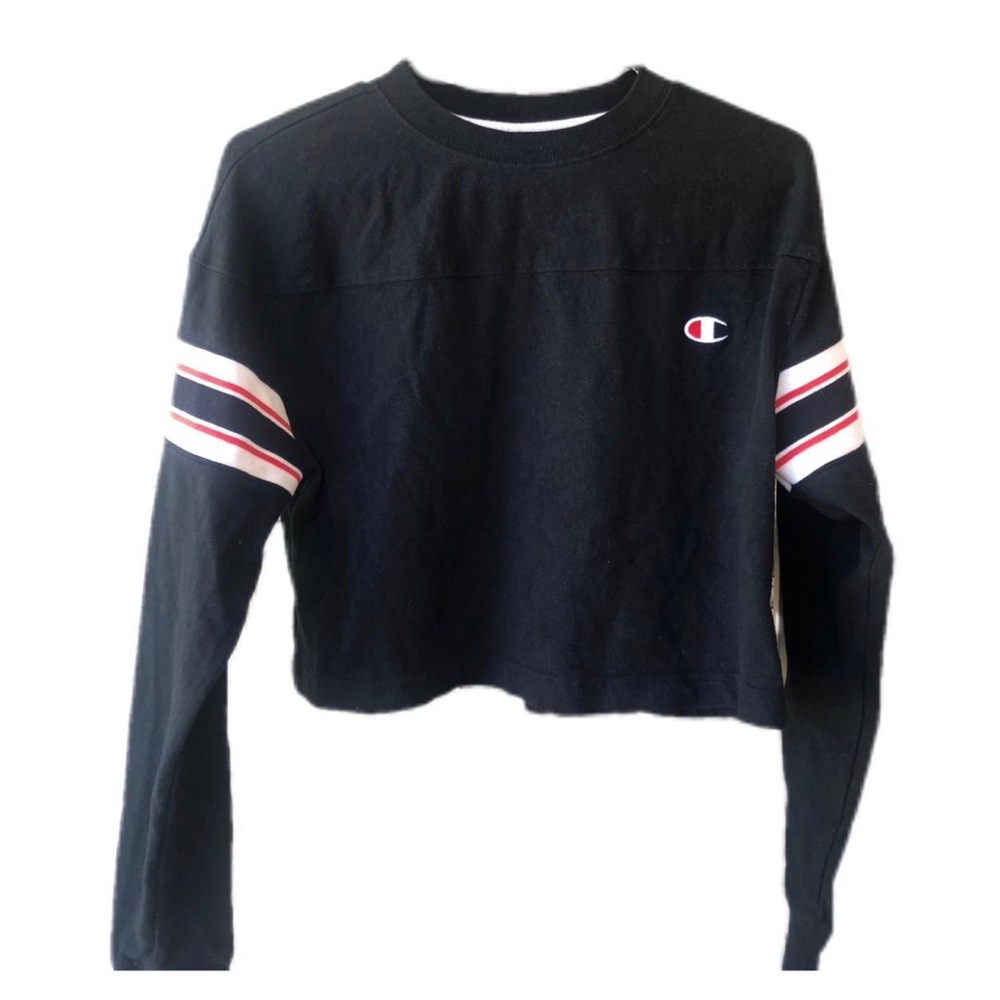 Champion black cropped long striped sleeve shirt
